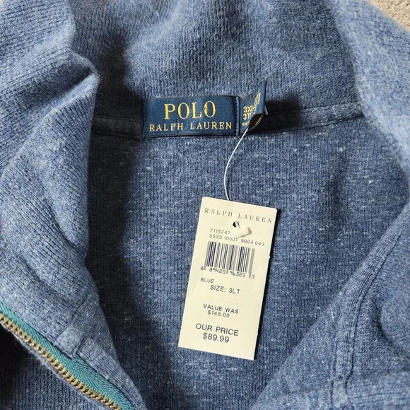 Polo Ralph Lauren Estate Rib Mens size 3XLT Blue 1/4/ Zip Pullover Shirt